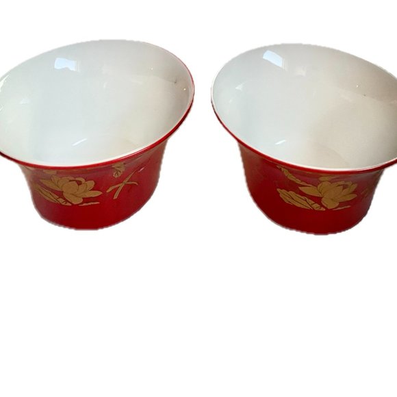 Chinese Gaiwan Red Gold Cup Saucer Bowl Lid Kung Fu Tea Set for 2 EUC - Picture 6 of 16